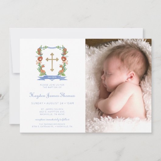 Oerwoud Safari Crest Photo Baptism Invitation Kaart (Voorkant)