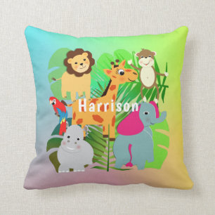 Oerwoud Safari Cute Animals Kinder Gepersonaliseer Kussen