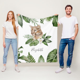 Oerwoud Safari Cute Lioness Persoonlijke naam Fleece Deken