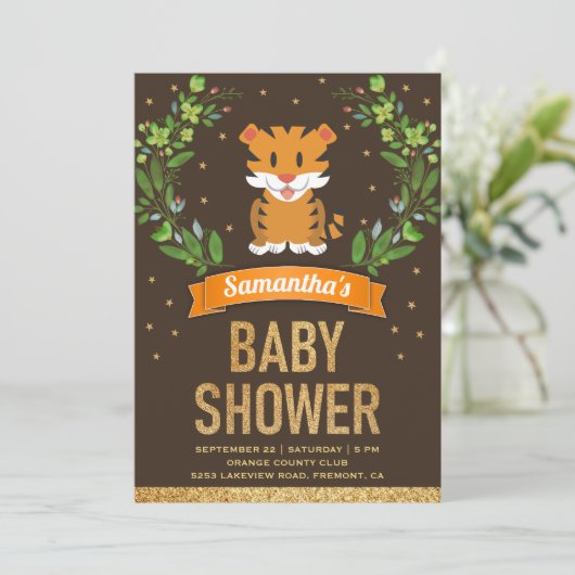Oerwoud Safari Cute Tiger Baby shower Kaart (Staand voorkant)