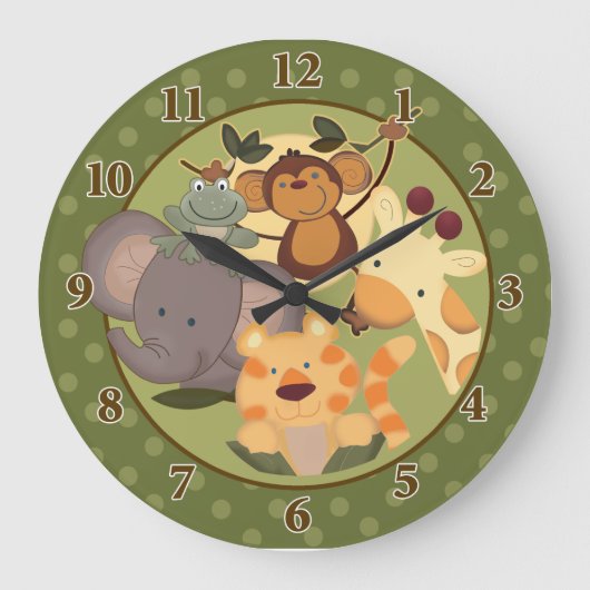 Oerwoud Safari Dark Green Wall Clock Grote Klok (Voorkant)