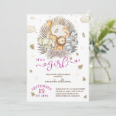 Oerwoud Safari Dier Baby Meisje Douche Kaart (Staand voorkant)