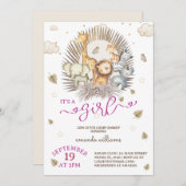 Oerwoud Safari Dier Baby Meisje Douche Kaart (Voorkant / Achterkant)