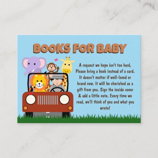 Oerwoud Safari Dier Baby shower Boeken voor Baby Informatiekaartje (Voorkant)