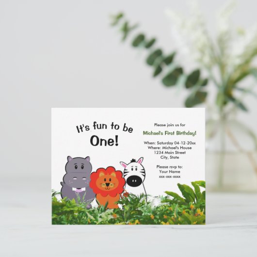 Oerwoud safari dier eerste verjaardag Fun 1 Briefkaart (Staand voorkant)