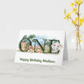 Oerwoud Safari Dieren 1e eerste verjaardag Kaart (Gele Bloem)