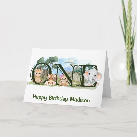 Oerwoud Safari Dieren 1e eerste verjaardag Kaart (Voorkant)