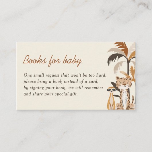 Oerwoud Safari Dieren Baby shower Boeken voor Baby Informatiekaartje (Voorkant)