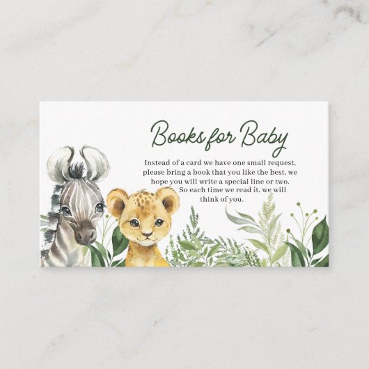 Oerwoud Safari Dieren Baby shower Boeken voor Baby Informatiekaartje (Voorkant)