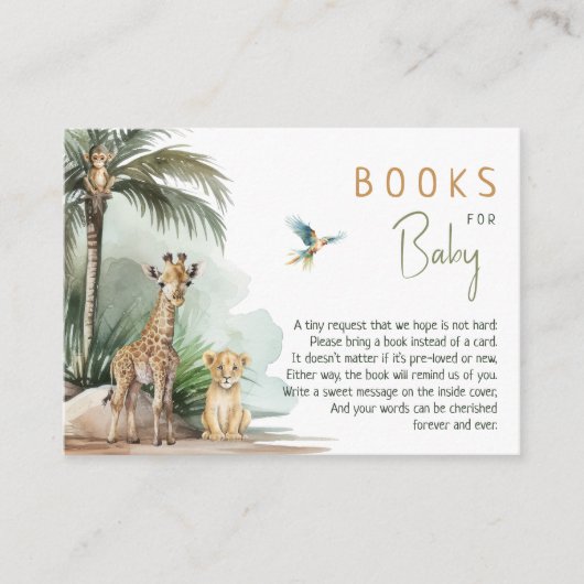 Oerwoud Safari Dieren Baby shower Boeken voor Baby Informatiekaartje (Voorkant)