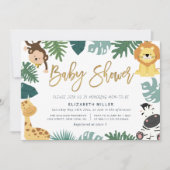 oerwoud safari dieren baby shower uitnodiging (Voorkant)