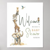 Oerwoud Safari Dieren Baby shower Welkomstbord Poster (Voorkant)