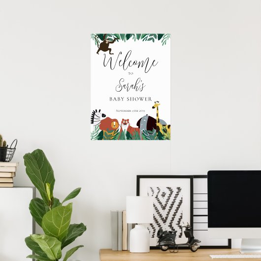 Oerwoud Safari Dieren Baby shower Welkomstbord Poster (Thuiskantoor)