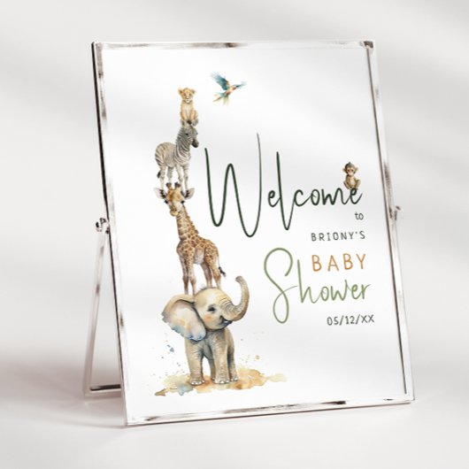 Oerwoud Safari Dieren Baby shower Welkomstbord Poster