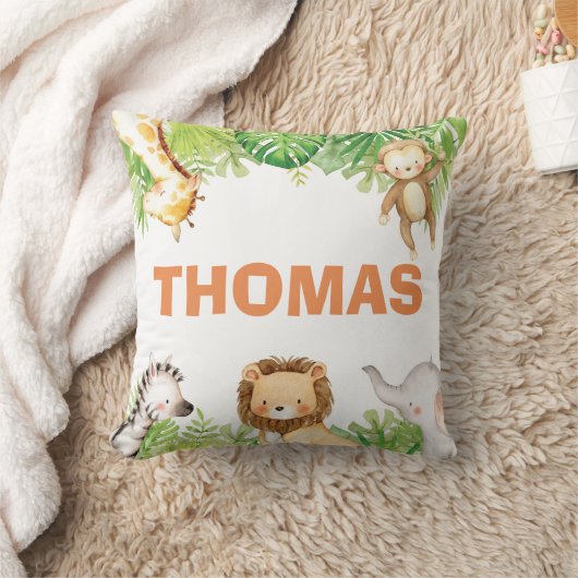 Oerwoud Safari Dieren Birth Stats Baby Boy Nursery Kussen (Deken)