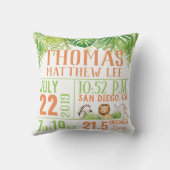 Oerwoud Safari Dieren Birth Stats Baby Boy Nursery Kussen (Achterkant)