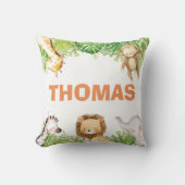 Oerwoud Safari Dieren Birth Stats Baby Boy Nursery Kussen (Voorkant)