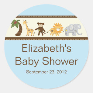 Oerwoud Safari Dieren Blue Boy Baby shower Ronde Sticker