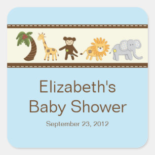 Oerwoud Safari Dieren Blue Boy Baby shower Vierkante Sticker
