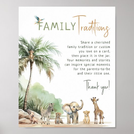 Oerwoud Safari Dieren Familietradities Teken Poster (Voorkant)