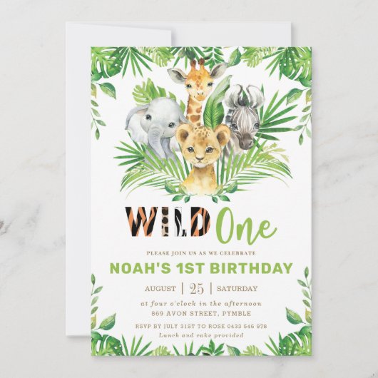 Oerwoud Safari Dieren Groen Jongen 1e Verjaardag Kaart (Voorkant)