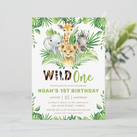 Oerwoud Safari Dieren Groen Jongen 1e Verjaardag Kaart (Staand voorkant)