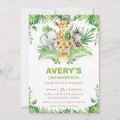 Oerwoud Safari Dieren Groen Verjaardagsfeest Kaart (Voorkant)