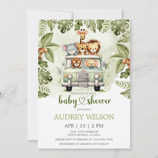 Oerwoud safari dieren in de auto kaart (Voorkant)