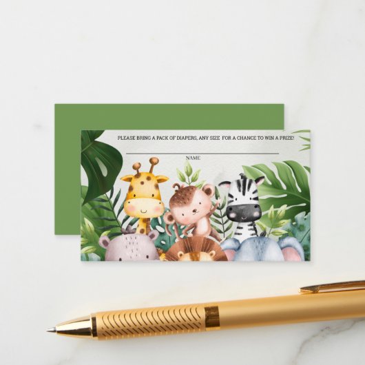 Oerwoud Safari Dieren Jongens Schattige Luierloof Informatiekaartje (Voorkant / Achterkant in situ)