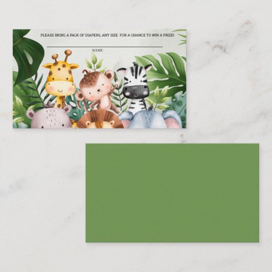 Oerwoud Safari Dieren Jongens Schattige Luierloof Informatiekaartje (Voorkant / Achterkant)