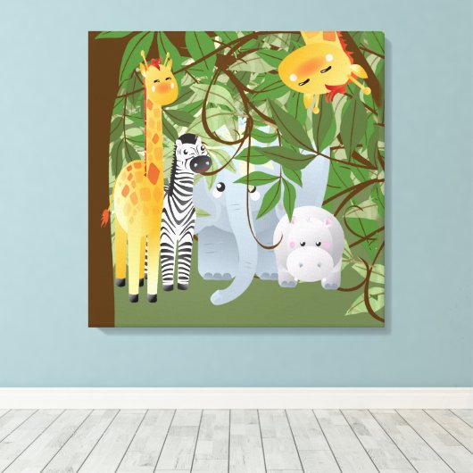 Oerwoud Safari Dieren Kinder kamer Canvas Print (Insitu (Houten vloer))