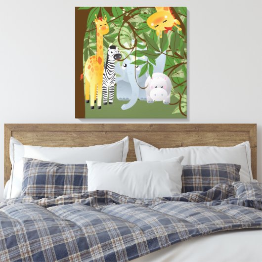Oerwoud Safari Dieren Kinder kamer Canvas Print (Insitu (Slaapkamer))