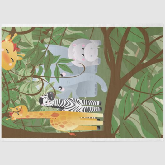 Oerwoud Safari Dieren Kinder ontkoppeling 2 Tissuepapier (Voorkant)