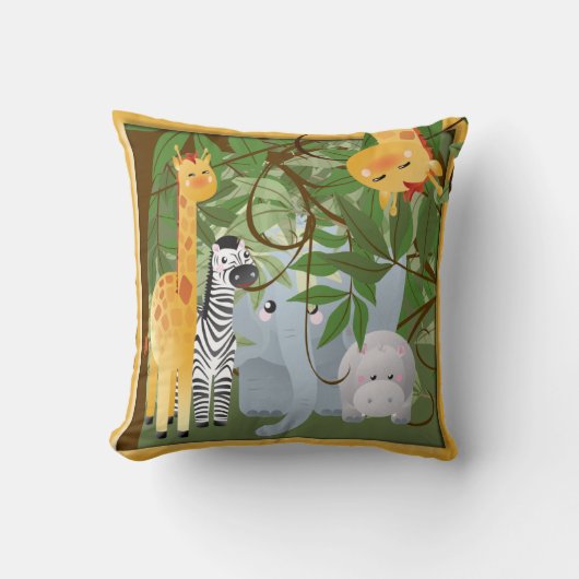 Oerwoud Safari Dieren Kinder Room Pillow Kussen (Voorkant)