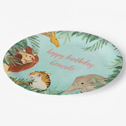 Oerwoud Safari Dieren Kinderen Birthday Party Todd Papieren Bordje (Gekanteld)