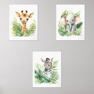 Oerwoud Safari Dieren Kwekerij Wall Art Sets van 3