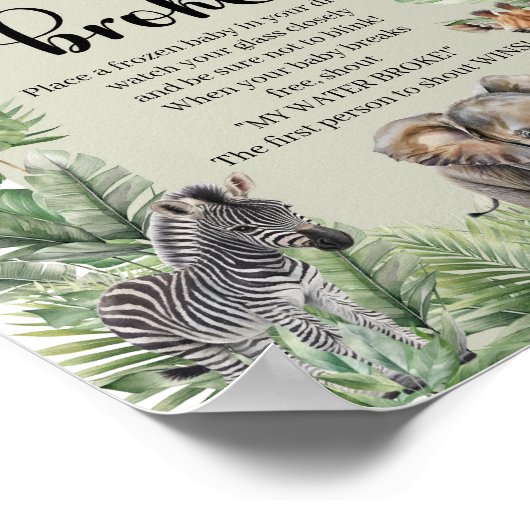 Oerwoud Safari Dieren Mijn Water Broke spel teken Poster (Hoek)