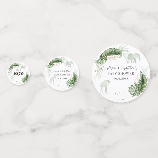 Oerwoud Safari Dieren Natuur Jongen Baby shower Confetti (Achterkanten)