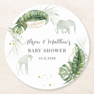 Oerwoud Safari Dieren Natuur Jongen Baby shower Ronde Kartonnen Onderzetter