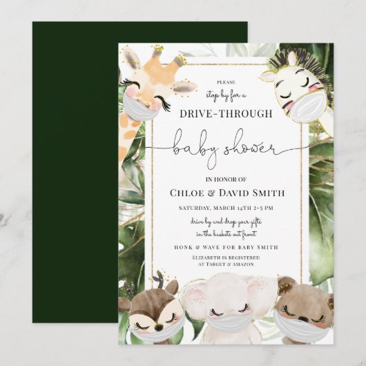 Oerwoud Safari Dieren Neutraal rijden op Baby show Kaart (Voorkant / Achterkant)