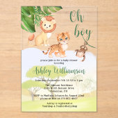 Oerwoud Safari Dieren Oh Boy Baby shower Acryl Uitnodigingen (Voorkant)