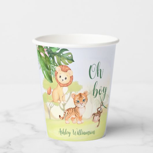 Oerwoud Safari Dieren Oh Boy Baby shower Papieren Bekers (Voorkant)