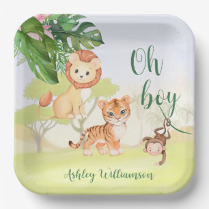 Oerwoud Safari Dieren Oh Boy Baby shower Papieren Bordje