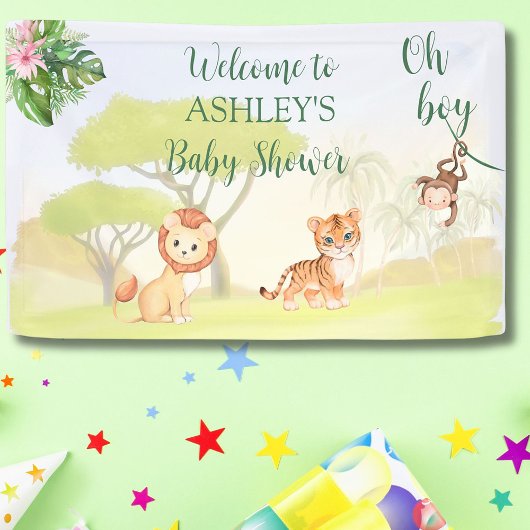 Oerwoud Safari Dieren Oh Boy Baby shower Spandoek
