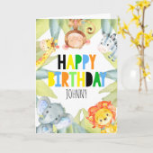 Oerwoud Safari Dieren Persoonlijke Verjaardag Kaart (Gele Bloem)