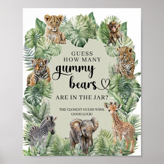 Oerwoud Safari Dieren raden hoeveel gummy Beren Poster (Voorkant)