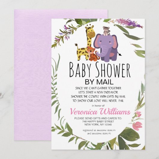 Oerwoud Safari Dieren tropisch Baby shower per pos Kaart (Voorkant / Achterkant)