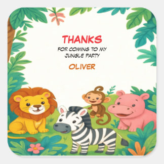 Oerwoud Safari Dieren Verjaardag Bedankt die u Sti Vierkante Sticker