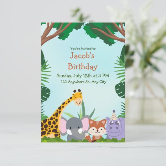 Oerwoud safari Dieren Verjaardagsuitnodiging Save The Date (Staand voorkant)