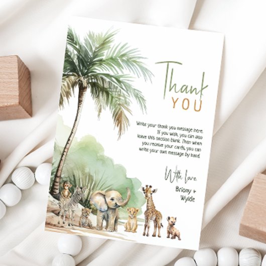 Oerwoud Safari Dieren Verticaal Baby shower Flat Bedankkaart